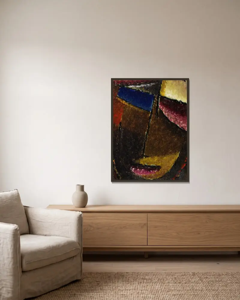 Litet abstrakt huvud av Alexej von Jawlensky inramad på en vägg