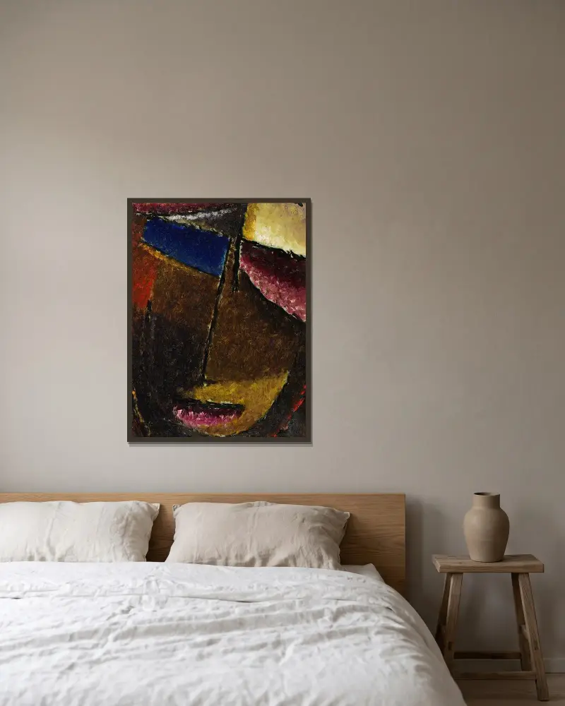 Litet abstrakt huvud av Alexej von Jawlensky inramad på en vägg