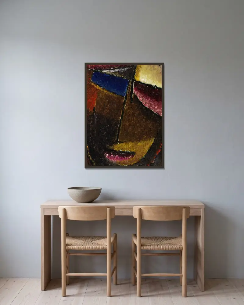 Litet abstrakt huvud av Alexej von Jawlensky inramad på en vägg