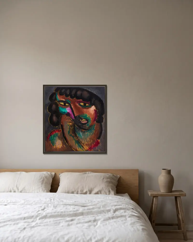 Kopf in Bronzefarben – Bildnis Sacharoff av Alexej von Jawlensky inramad på en vägg