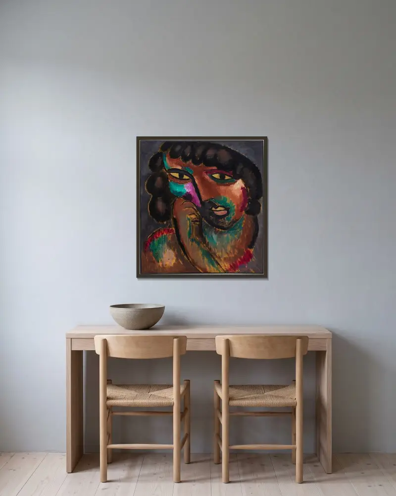 Kopf in Bronzefarben – Bildnis Sacharoff av Alexej von Jawlensky inramad på en vägg