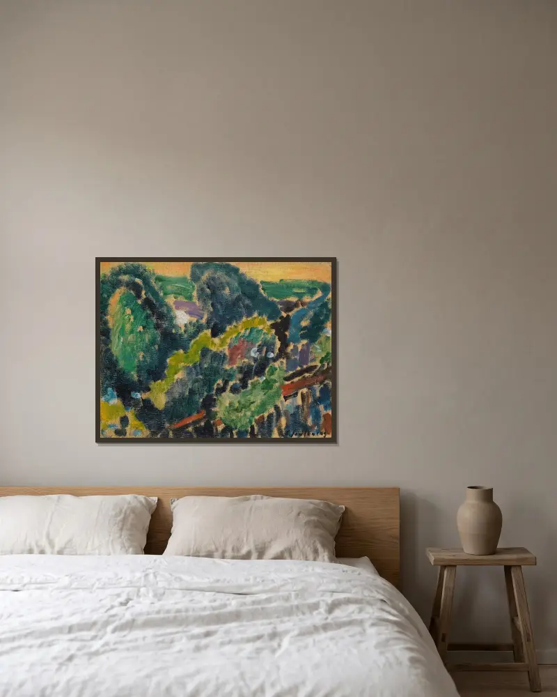Landskap vid Genèvesjön av Alexej von Jawlensky inramad på en vägg