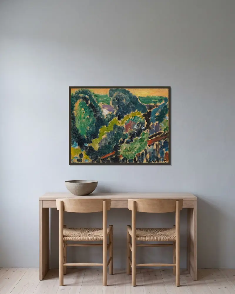 Landskap vid Genèvesjön av Alexej von Jawlensky inramad på en vägg