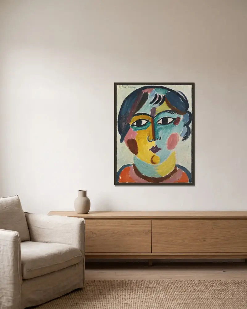 Flickhuvud – Asiatiskan av Alexej von Jawlensky inramad på en vägg