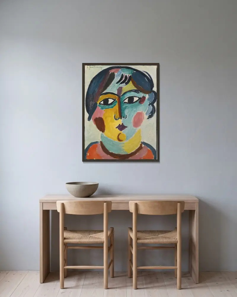 Flickhuvud – Asiatiskan av Alexej von Jawlensky inramad på en vägg