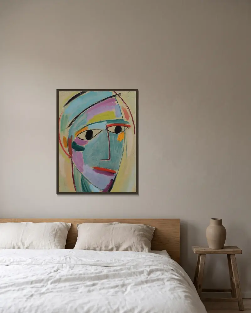 Mystiskt huvud, trekvartsprofil av Alexej von Jawlensky inramad på en vägg