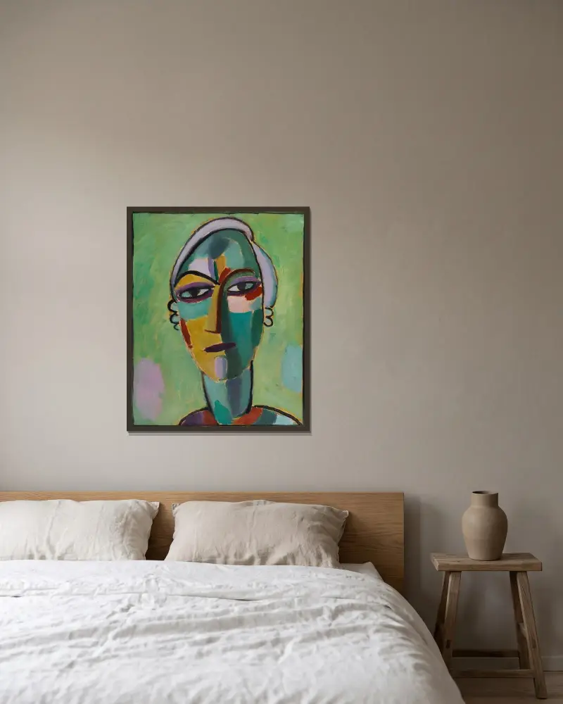 Mystiskt huvud; Galka Fatum – Ödet av Alexej von Jawlensky inramad på en vägg