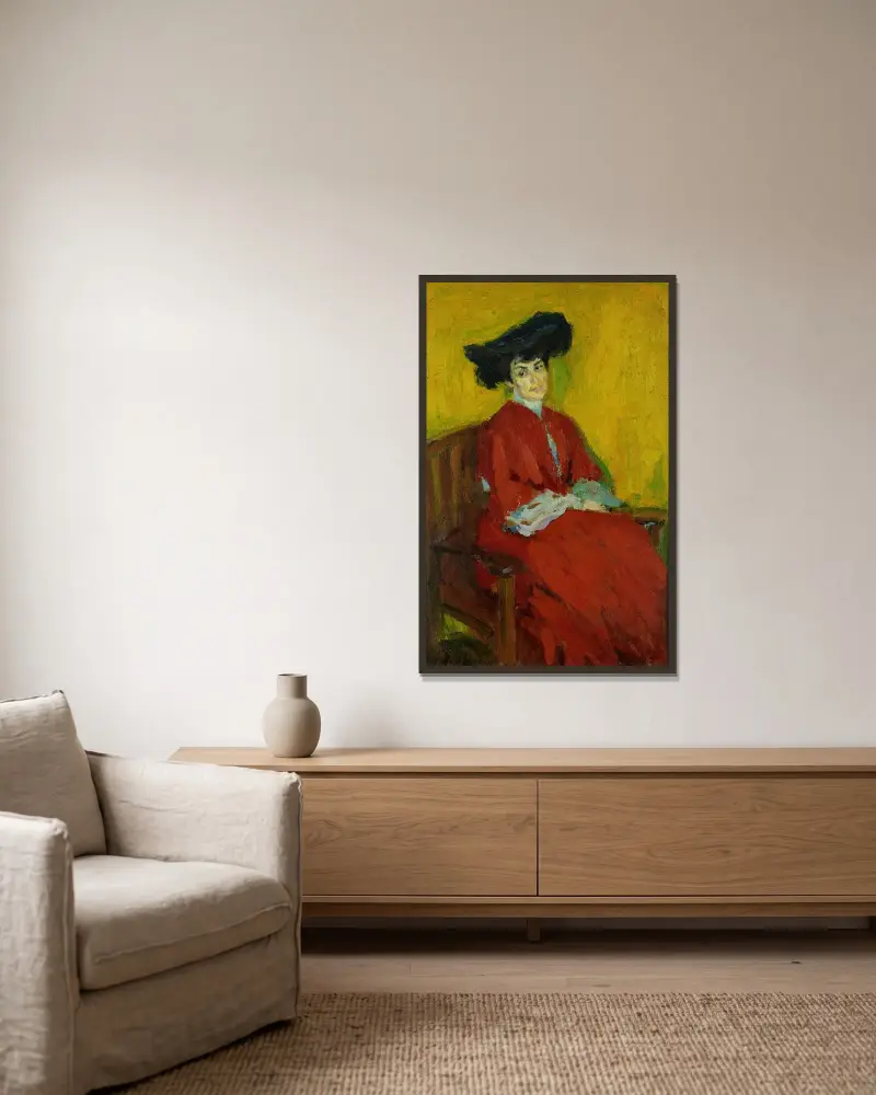 Porträtt av fru Gindus av Alexej von Jawlensky inramad på en vägg