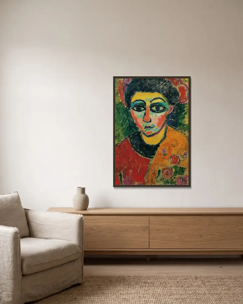Porträtt av en dam av Alexej von Jawlensky inramad på en vägg