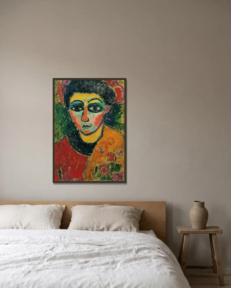 Porträtt av en dam av Alexej von Jawlensky inramad på en vägg