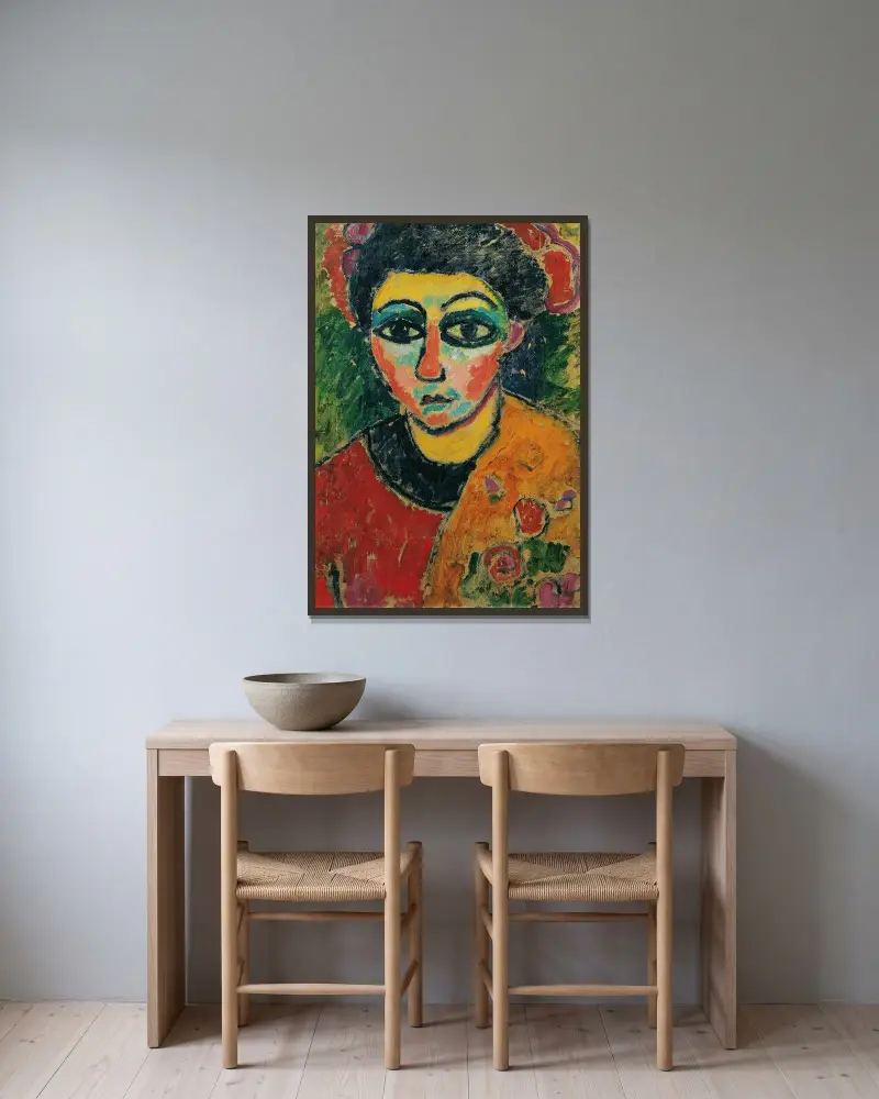 Porträtt av en dam av Alexej von Jawlensky inramad på en vägg