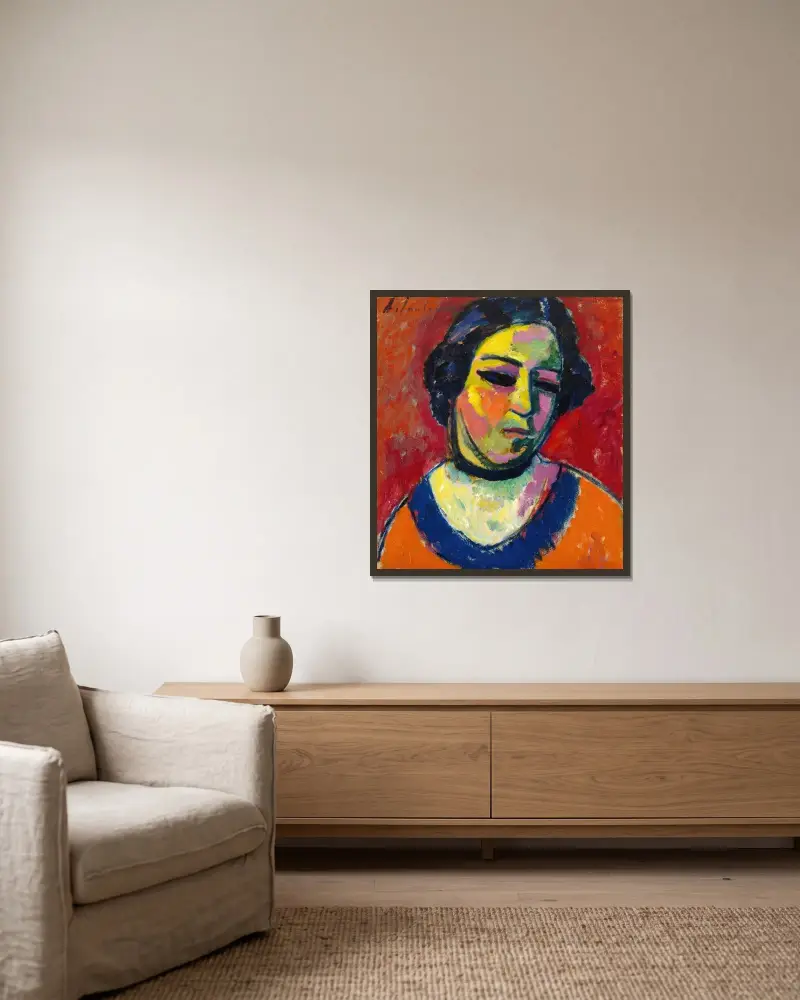Porträtt av en kvinna av Alexej von Jawlensky inramad på en vägg