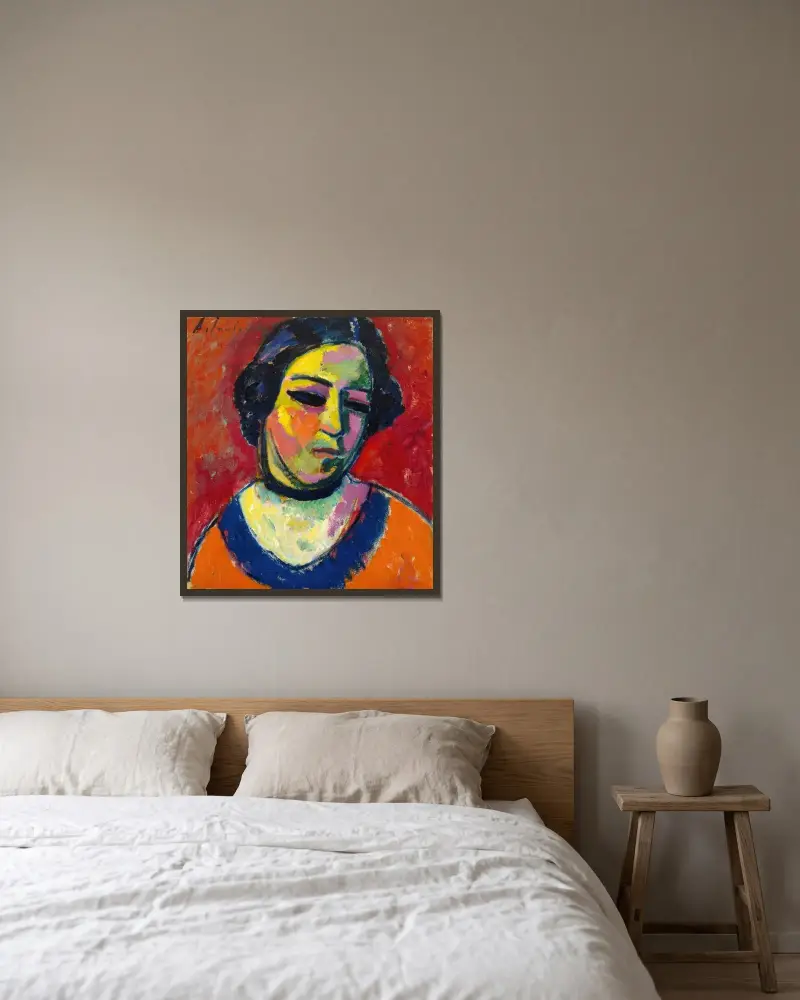 Porträtt av en kvinna av Alexej von Jawlensky inramad på en vägg