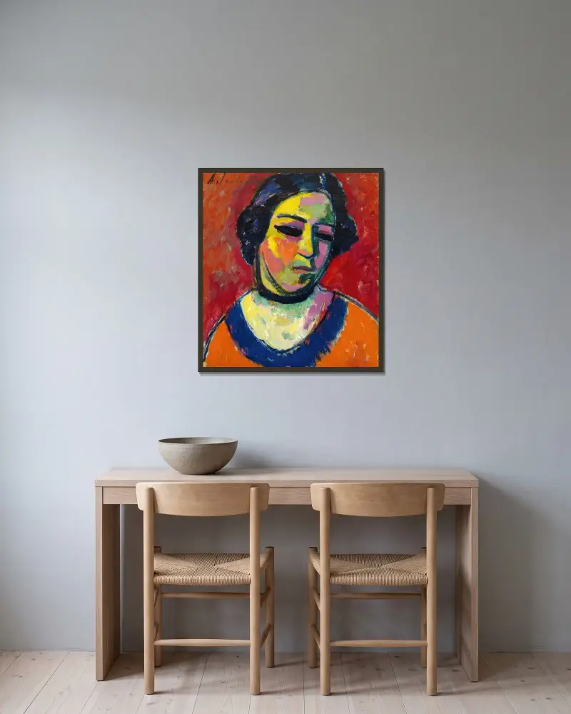 Porträtt av en kvinna av Alexej von Jawlensky inramad på en vägg