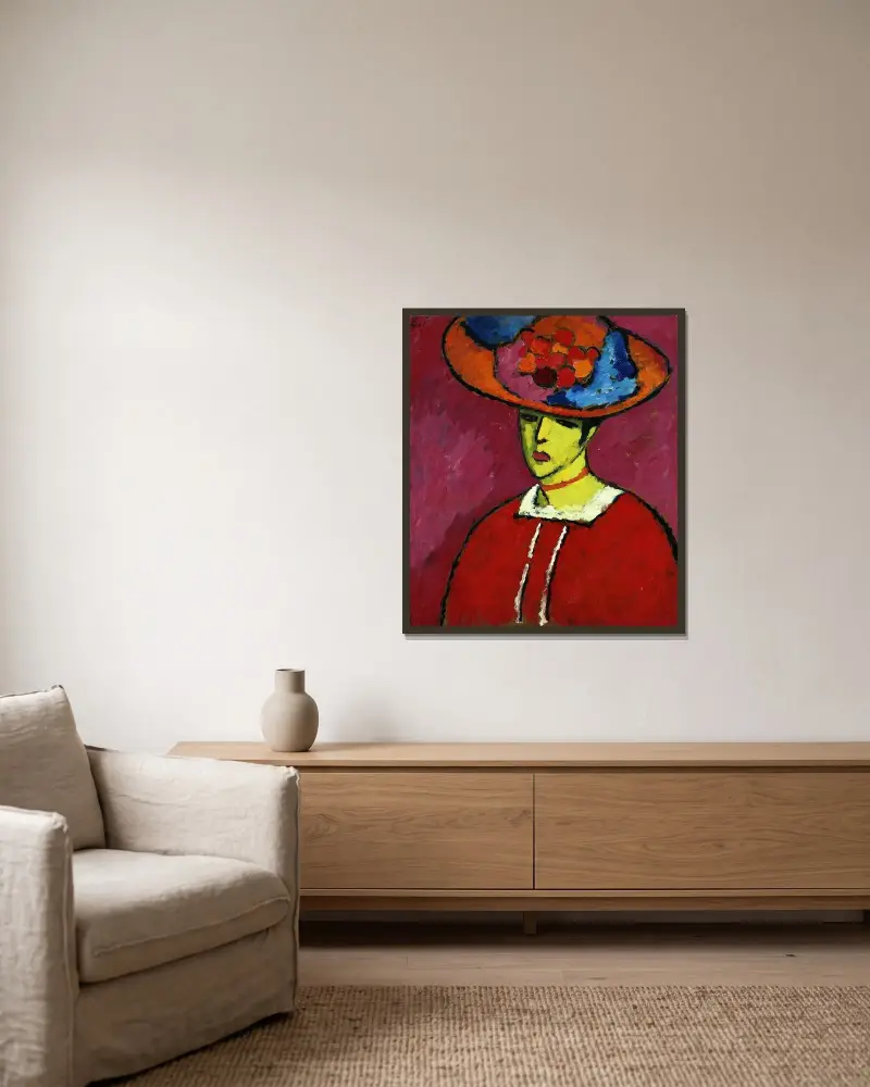 Schokko med bredbrättad hatt av Alexej von Jawlensky inramad på en vägg