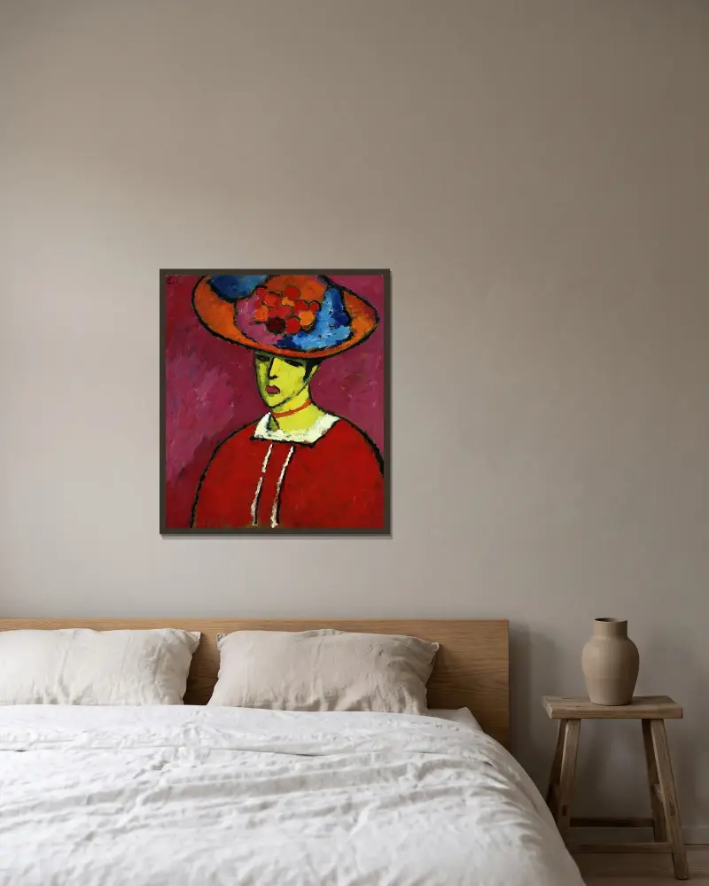 Schokko med bredbrättad hatt av Alexej von Jawlensky inramad på en vägg