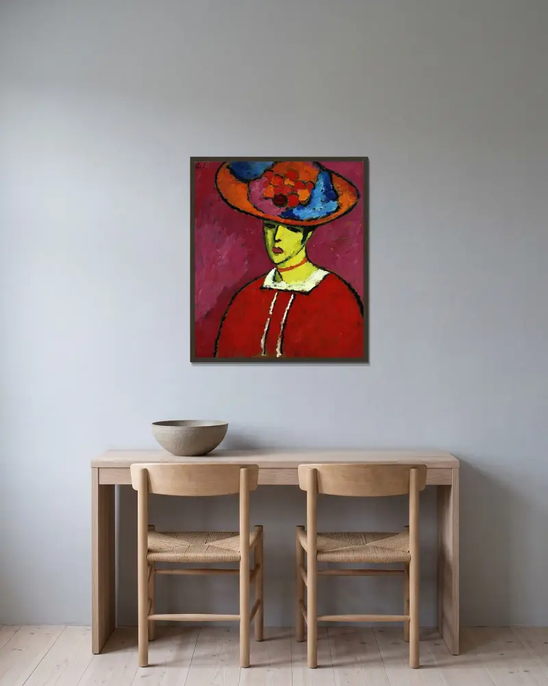 Schokko med bredbrättad hatt av Alexej von Jawlensky inramad på en vägg
