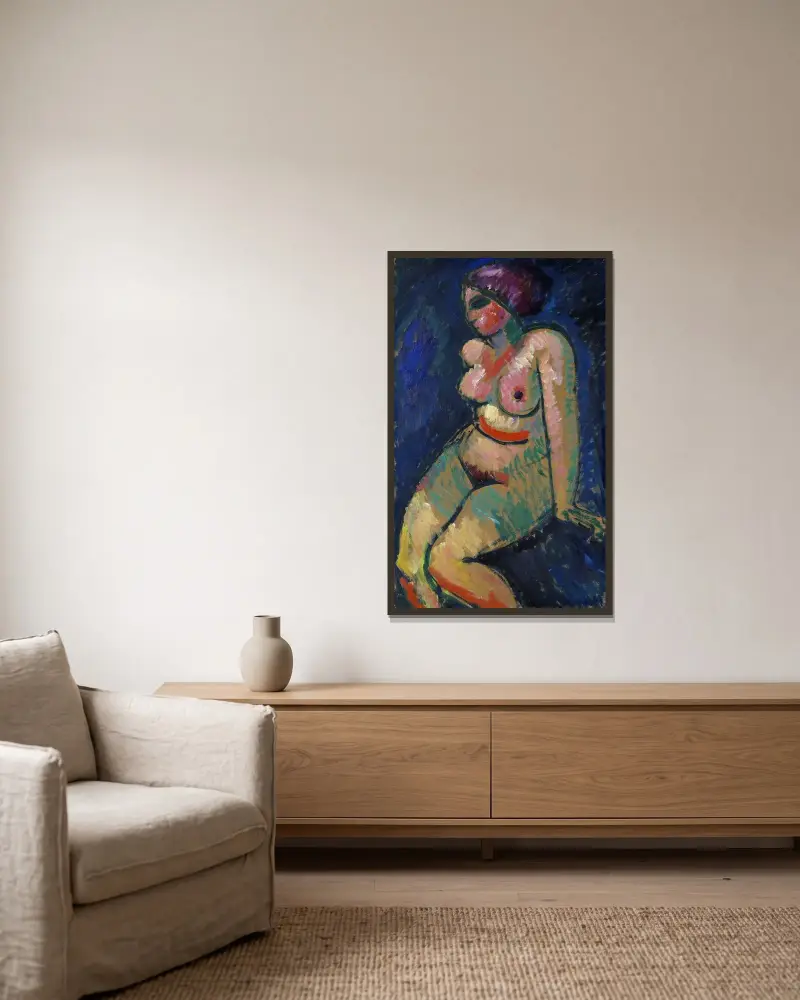 Sittande kvinnlig nakenakt av Alexej von Jawlensky inramad på en vägg