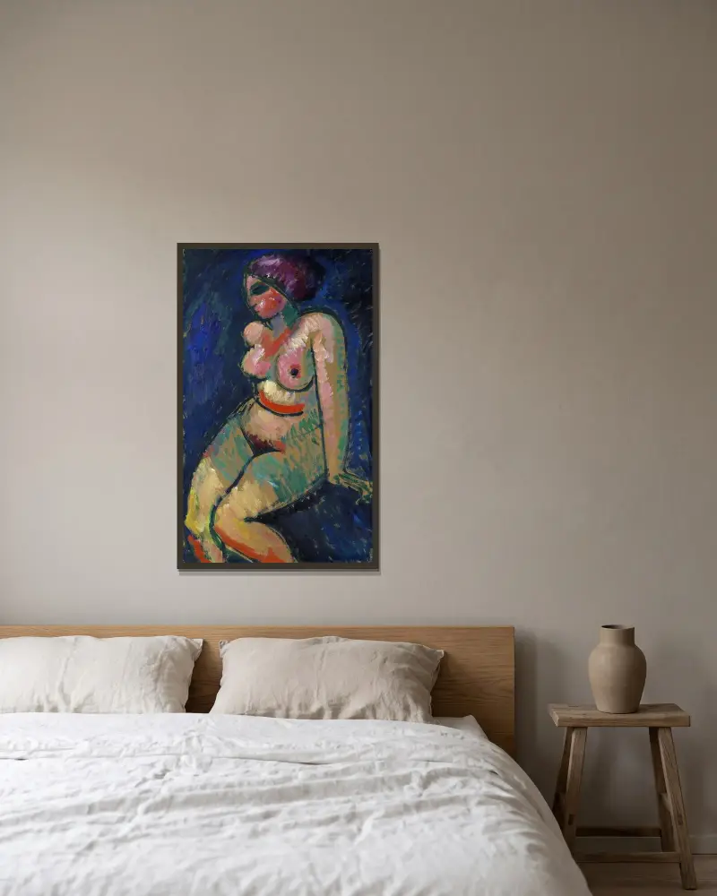 Sittande kvinnlig nakenakt av Alexej von Jawlensky inramad på en vägg