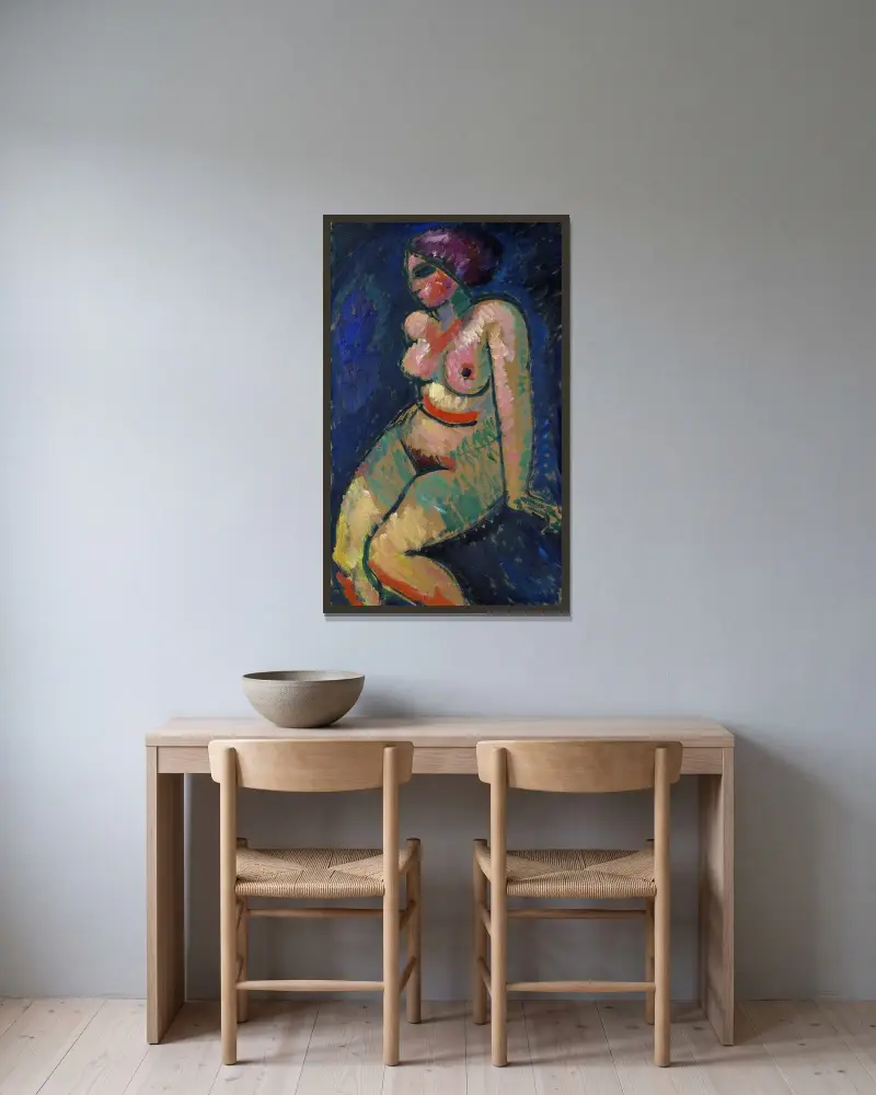 Sittande kvinnlig nakenakt av Alexej von Jawlensky inramad på en vägg