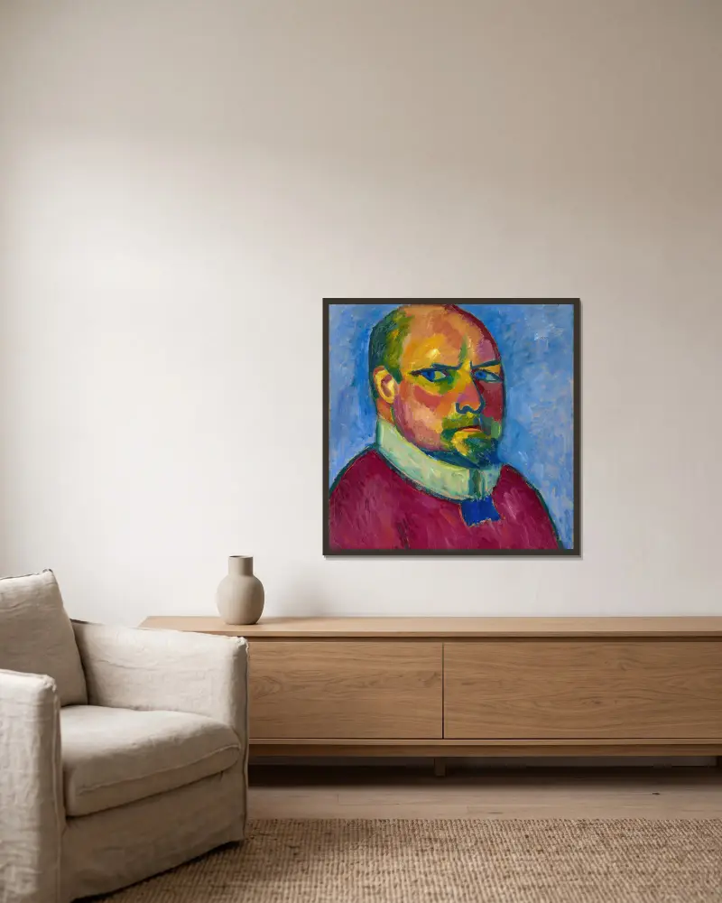 Self-Portrait av Alexej von Jawlensky inramad på en vägg