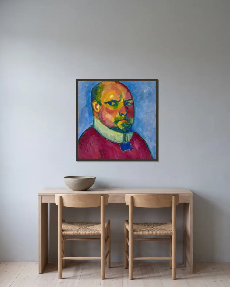 Self-Portrait av Alexej von Jawlensky inramad på en vägg