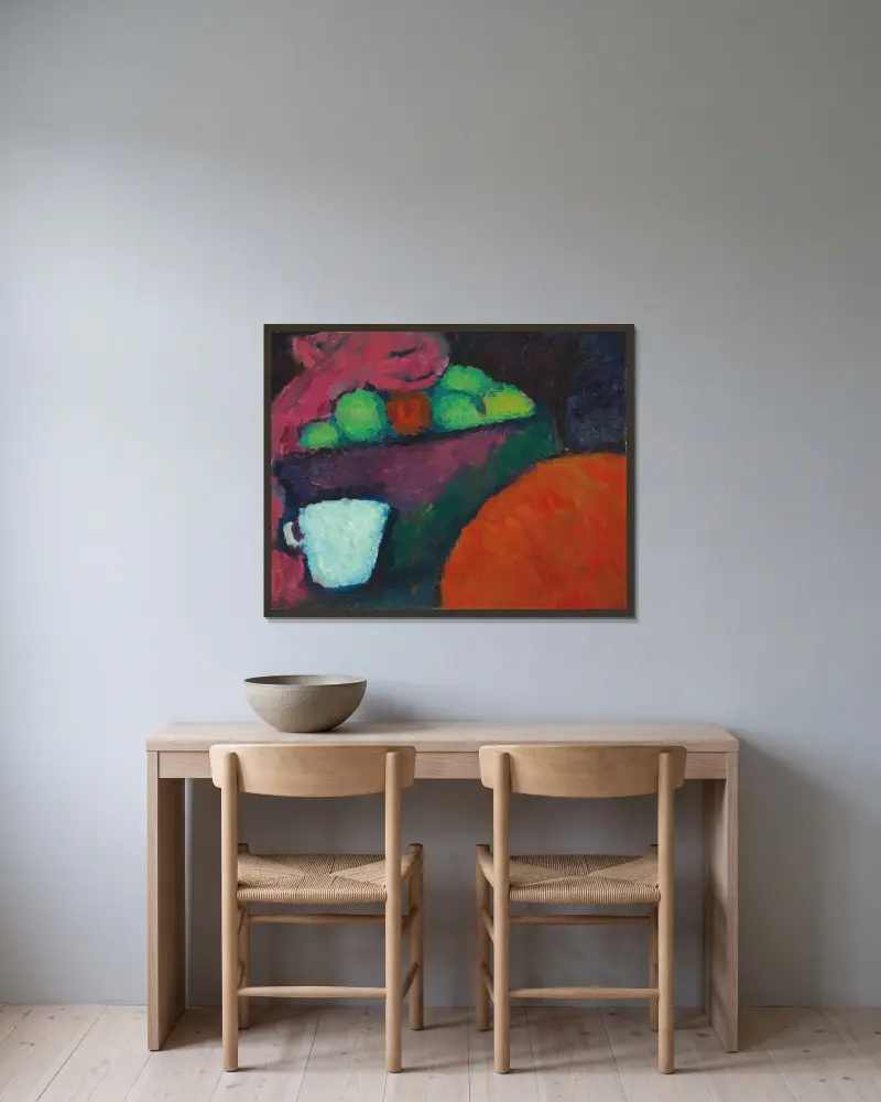 Stilleben mit Tasse av Alexej von Jawlensky inramad på en vägg