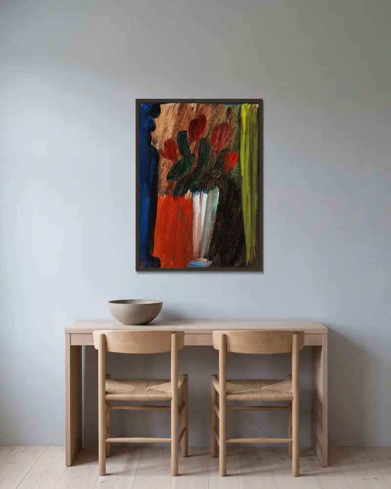 Stillleben (Blumen in weißer Vase), 1936 av Alexej von Jawlensky inramad på en vägg