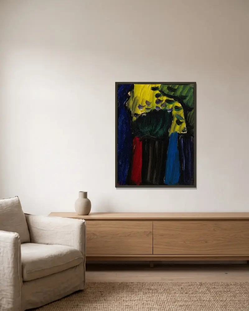 Stilleben; blommor i motljus av Alexej von Jawlensky inramad på en vägg