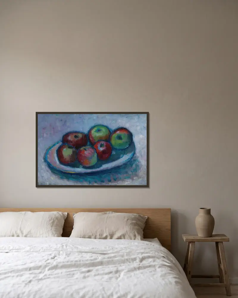 Teller Mit Äpfeln (Äpfelstillleben) av Alexej von Jawlensky inramad på en vägg