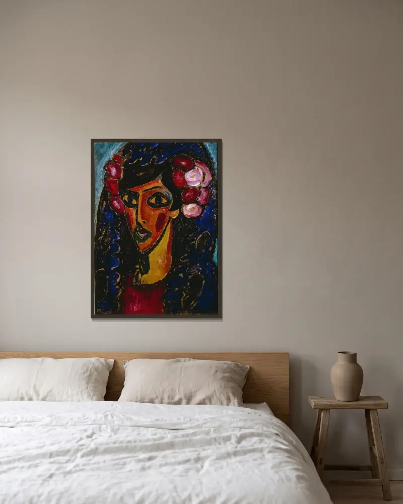 Den blå mantiljen av Alexej von Jawlensky inramad på en vägg