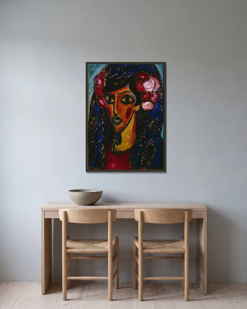 Den blå mantiljen av Alexej von Jawlensky inramad på en vägg