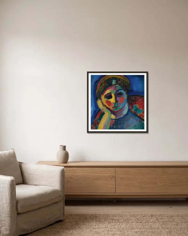 Den tänkande kvinnan av Alexej von Jawlensky inramad på en vägg