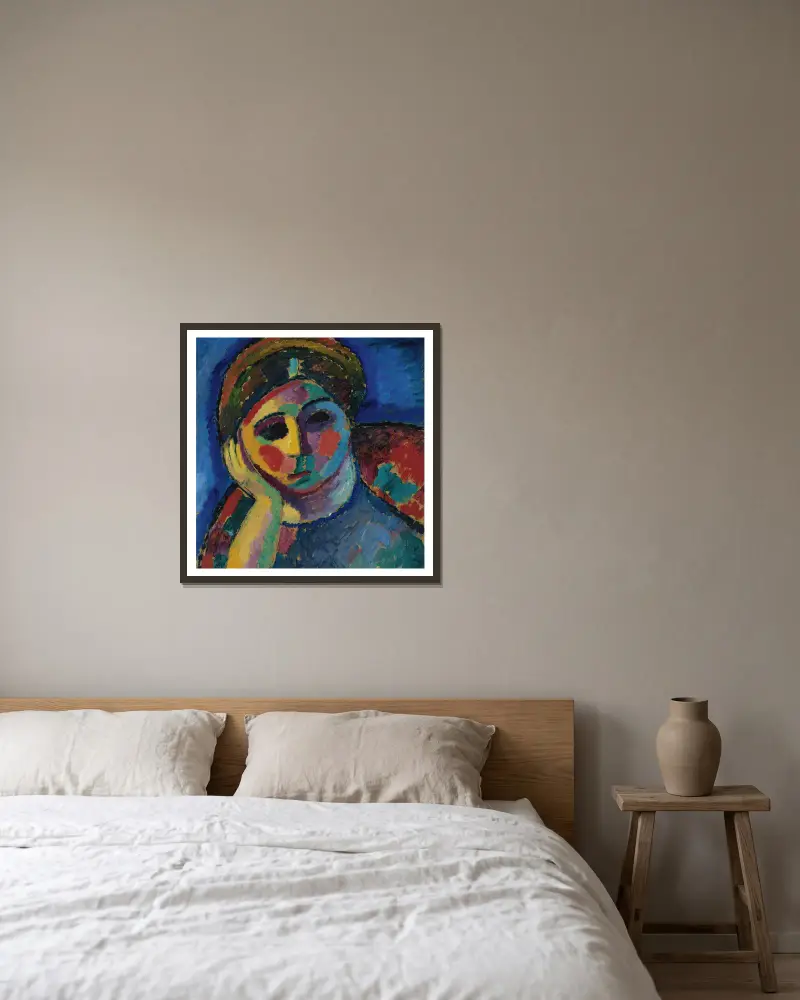 Den tänkande kvinnan av Alexej von Jawlensky inramad på en vägg