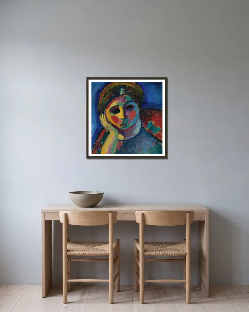 Den tänkande kvinnan av Alexej von Jawlensky inramad på en vägg