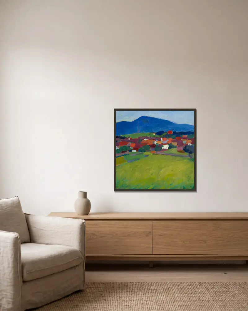 Byn Murnau av Alexej von Jawlensky inramad på en vägg