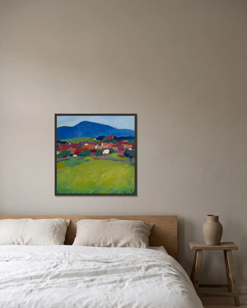 Byn Murnau av Alexej von Jawlensky inramad på en vägg