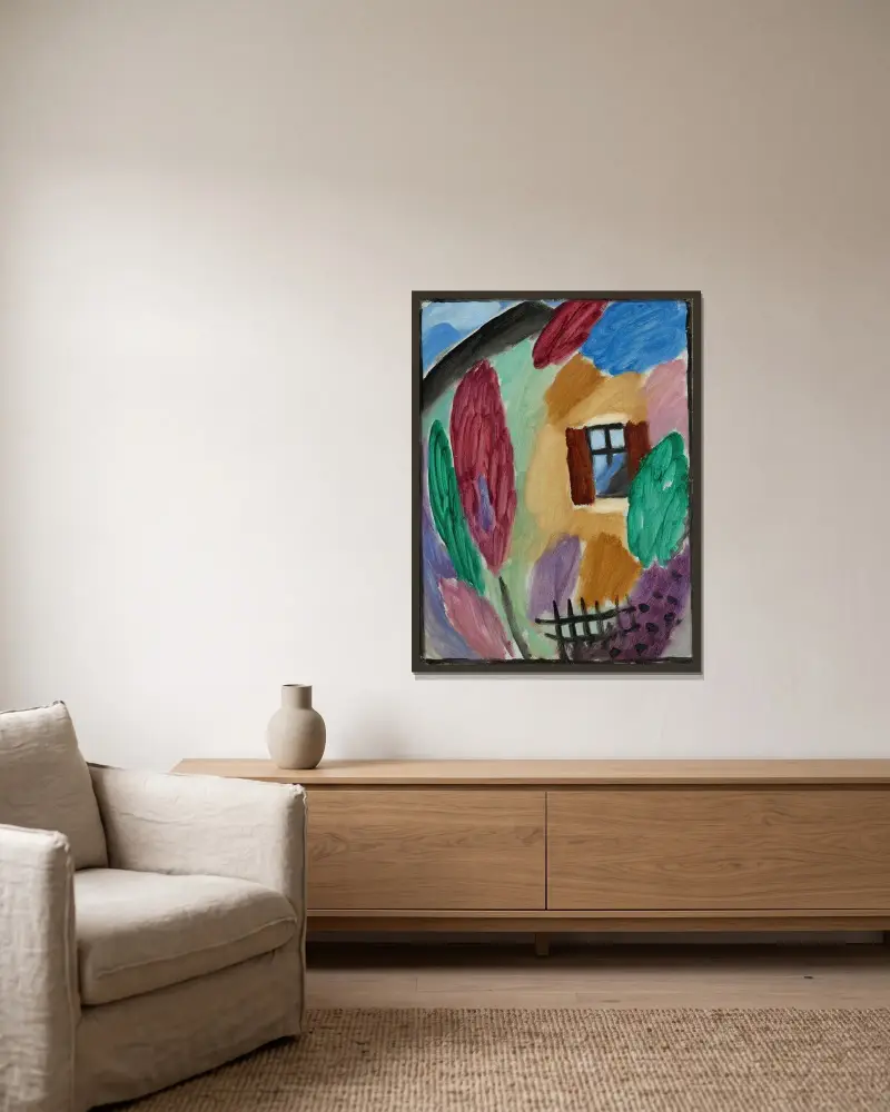 Variation mit Haus und Gartenzaun von Alexej von Jawlensky gerahmt an einer Wand