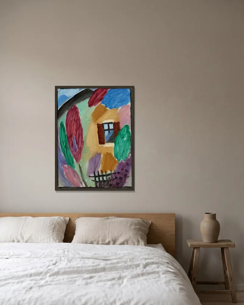 Variation mit Haus und Gartenzaun von Alexej von Jawlensky gerahmt an einer Wand