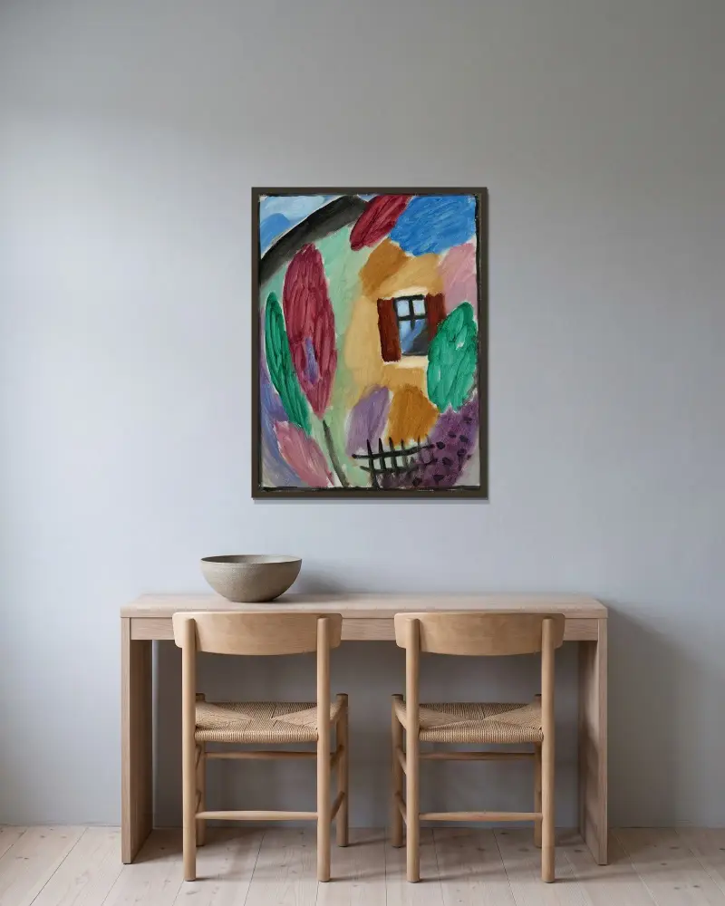 Variation mit Haus und Gartenzaun von Alexej von Jawlensky gerahmt an einer Wand