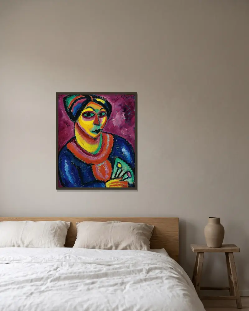 Kvinna med grön solfjäder av Alexej von Jawlensky inramad på en vägg