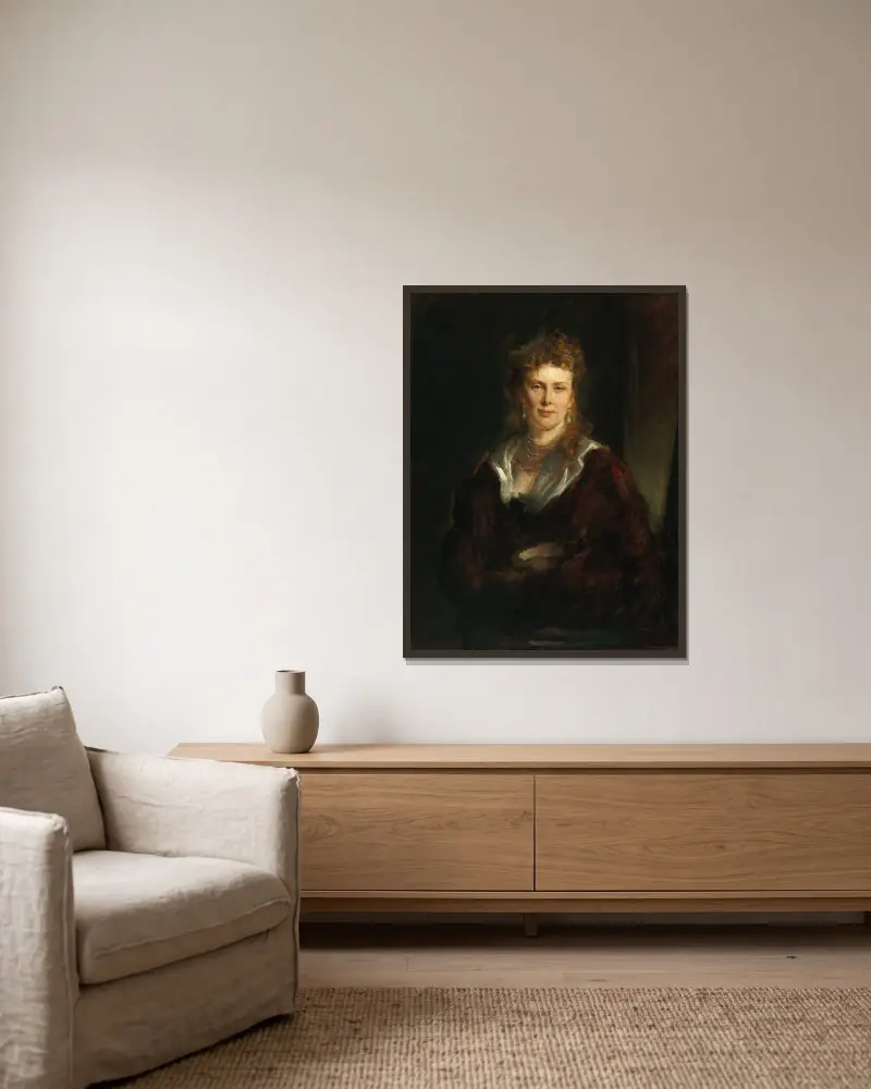 Porträtt av grevinnan Elisabeth Sayn-Wittgenstein-Sayn av Franz von Lenbach inramad på en vägg