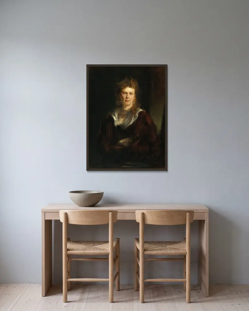 Porträtt av grevinnan Elisabeth Sayn-Wittgenstein-Sayn av Franz von Lenbach inramad på en vägg