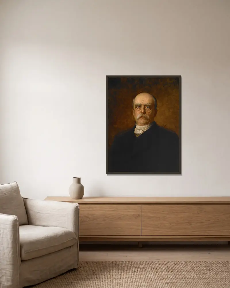 Porträtt av Otto Eduard Leopold von Bismarck av Franz von Lenbach inramad på en vägg
