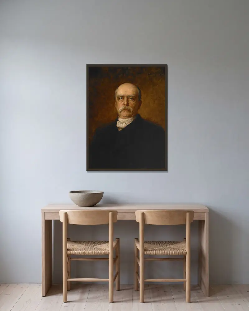 Porträtt av Otto Eduard Leopold von Bismarck av Franz von Lenbach inramad på en vägg