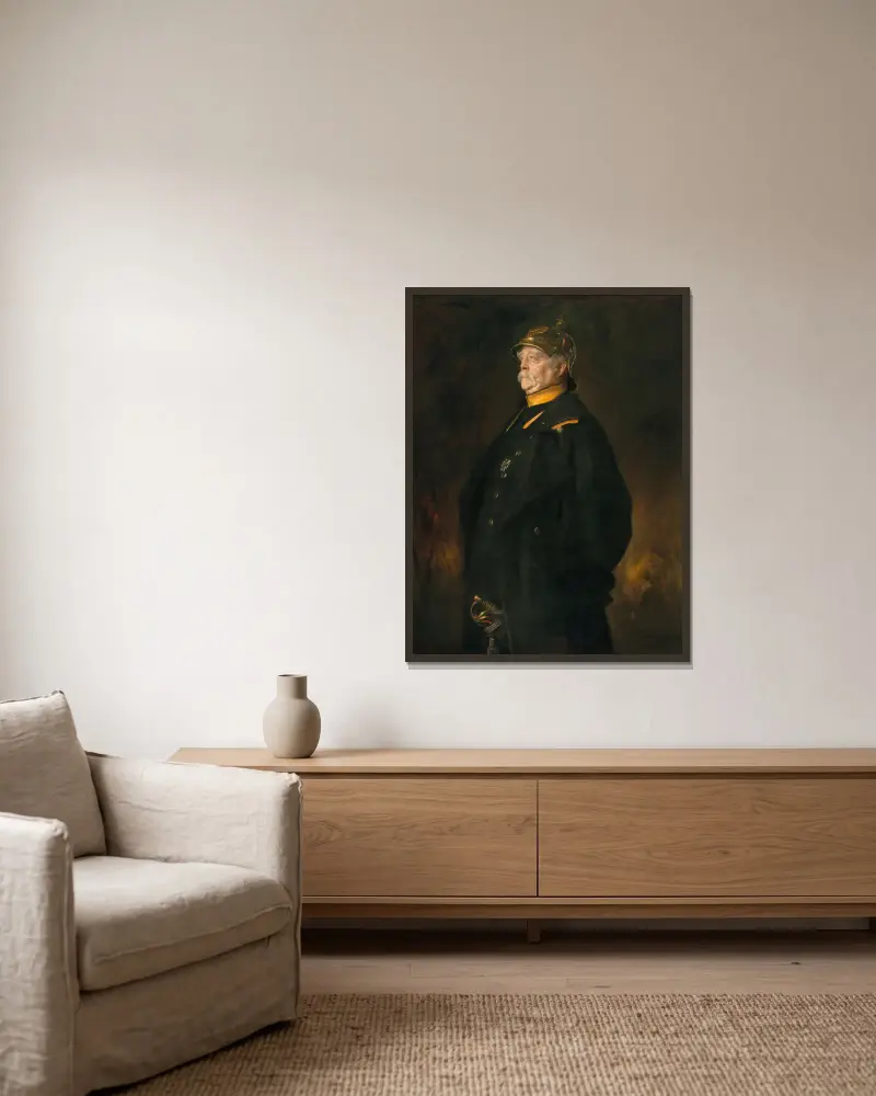 Porträt des Prinzen Otto von Bismarck (1815–1898) von Franz von Lenbach gerahmt an einer Wand