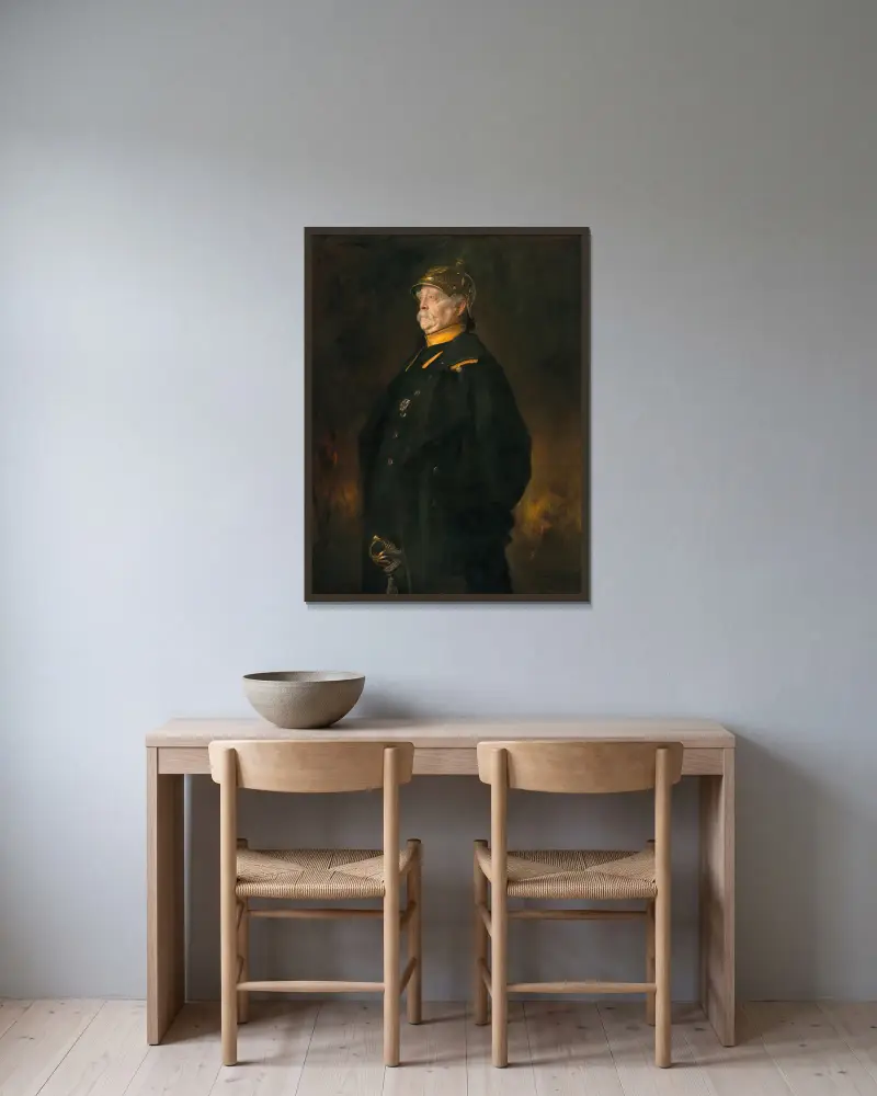 Porträt des Prinzen Otto von Bismarck (1815–1898) von Franz von Lenbach gerahmt an einer Wand