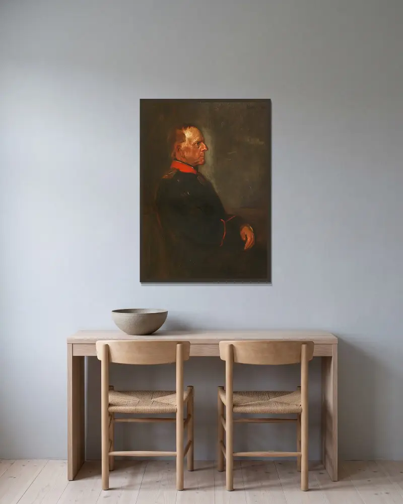 Porträtt av Helmut Graf von Moltke av Franz von Lenbach inramad på en vägg