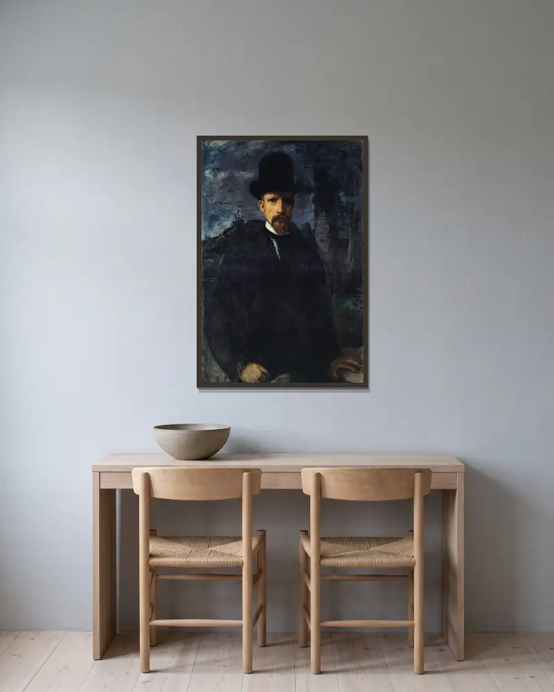 Self-Portrait with High Hat av Hans Von Marées inramad på en vägg