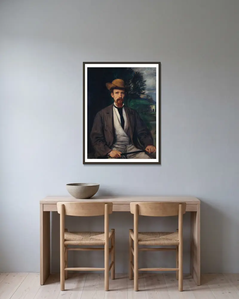 Self-Portrait with Yellow Hat av Hans Von Marées inramad på en vägg